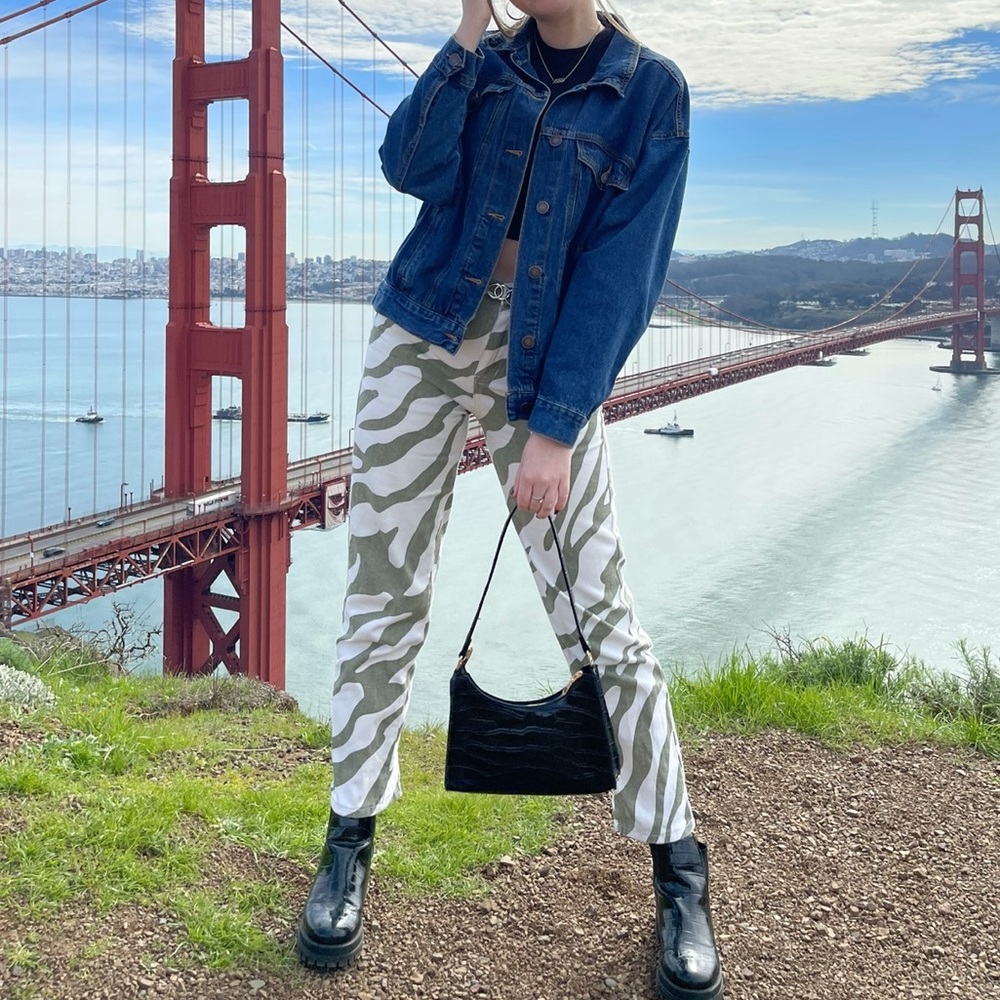 Green/White Zebra Striped Straight-Legged Jeans